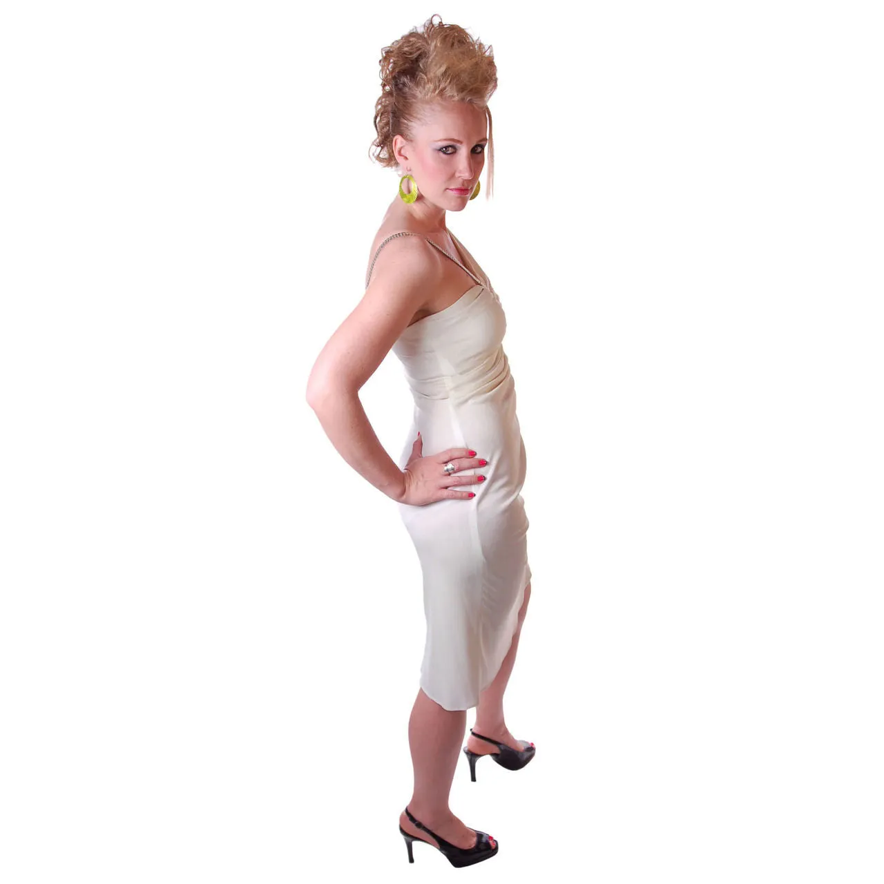 Vintage White One-Shoulder Glam Disco Dress 1980S Medium
