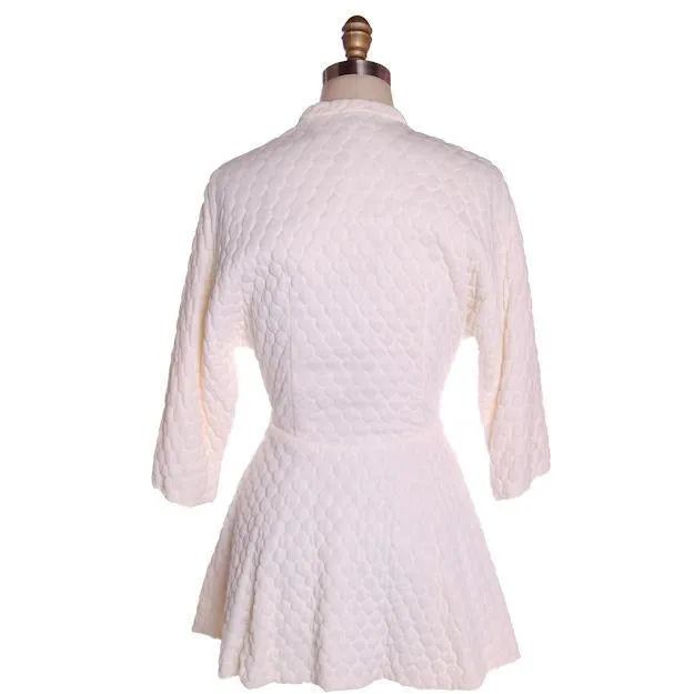 Vintage White Quilted Bed Jacket Roses Applique Evelyn Pearson 1950s 38-26-Free
