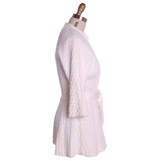 Vintage White Quilted Bed Jacket Roses Applique Evelyn Pearson 1950s 38-26-Free