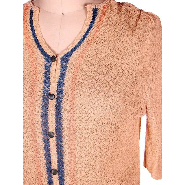 Vintage Womens Rayon Knit 2PC SUit 1930s Beige/Blue 45-34-42
