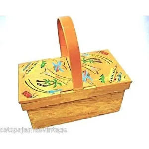 Vintage Wood Box Purse Fun Transportation Graphics 1940s
