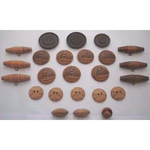 Vintage Wood Carved Sporting Buttons Sailboats Footballs 1920s 24