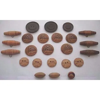 Vintage Wood Carved Sporting Buttons Sailboats Footballs 1920s 24