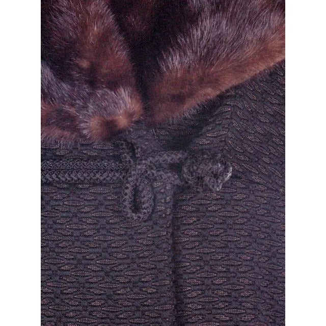 Vintage Wool Sack Coat Black & Brown Print Sterling Lindner 1950S 44 Bust