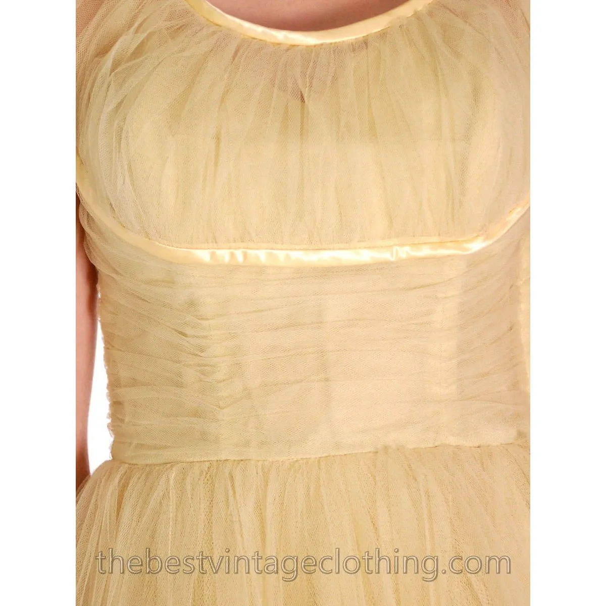 Vintage XS/S Fred Perlberg Tulle Prom Gown Pale Yellow 1950s 32-26-Free
