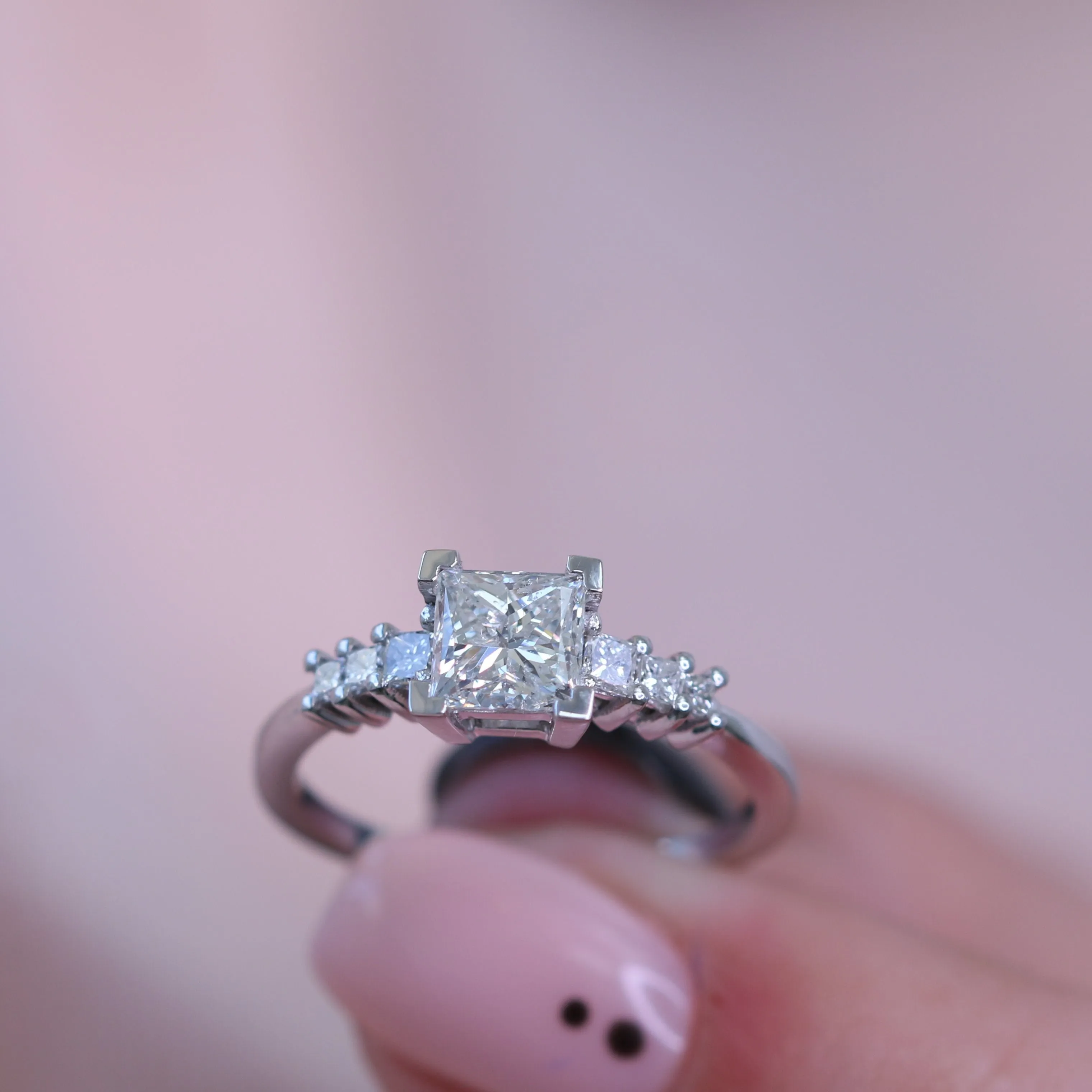 Volcano Decorative settings Natural Princess  Diamond Engagement Ring