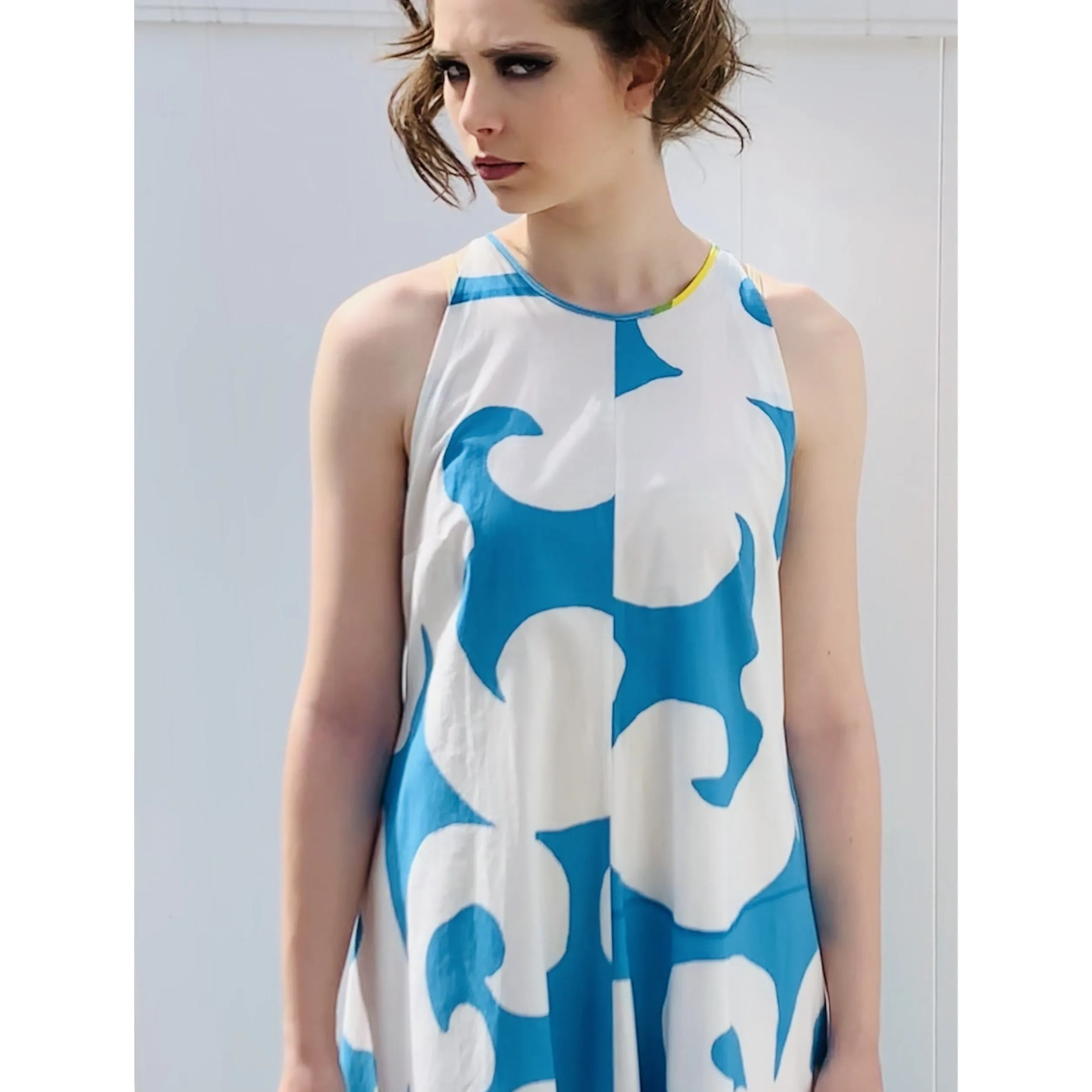 VTG 1966 RARE Marimekko Maxi Gown Turquoise Blue, White, Yellow ”Keidas” by Annika Rimala Small