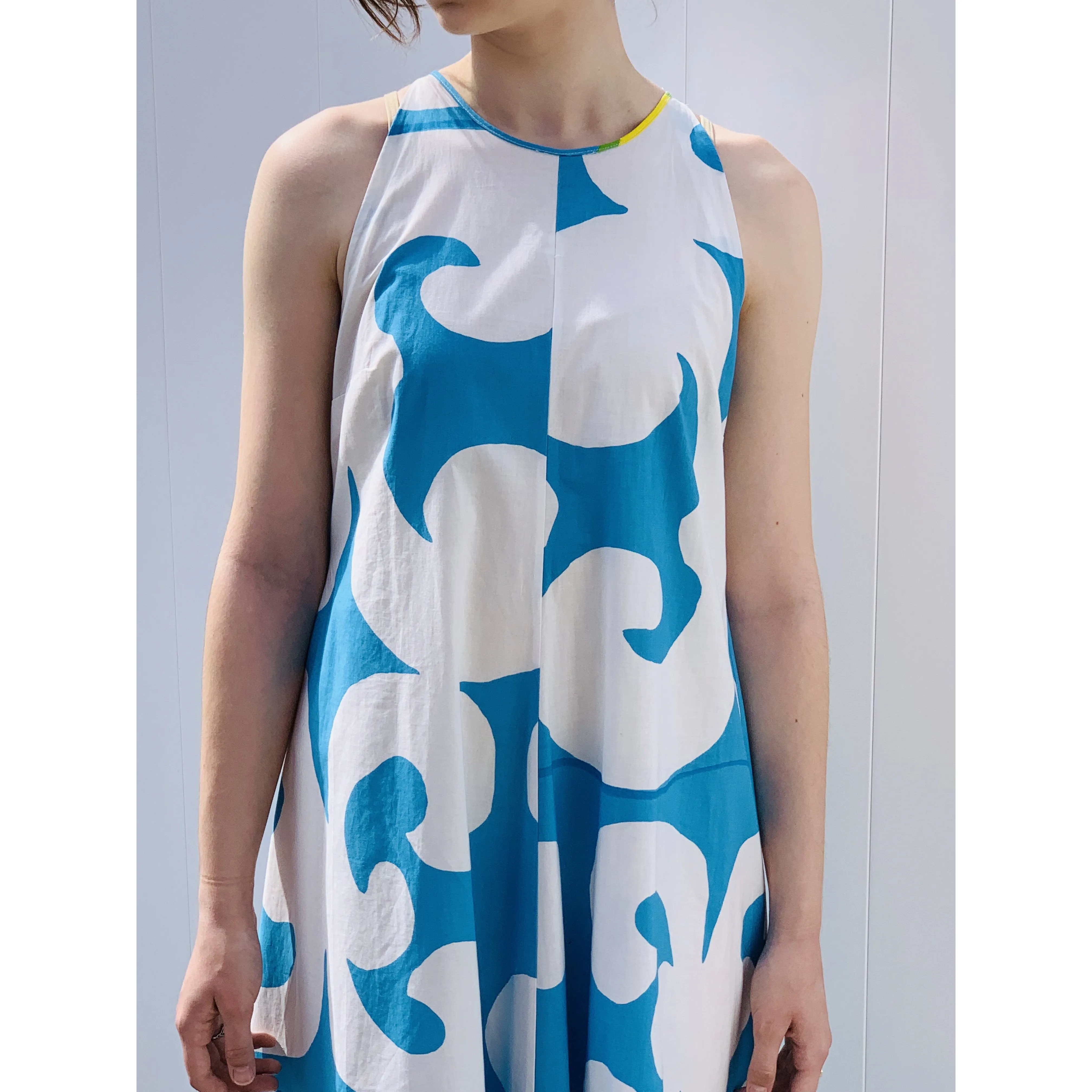 VTG 1966 RARE Marimekko Maxi Gown Turquoise Blue, White, Yellow ”Keidas” by Annika Rimala Small