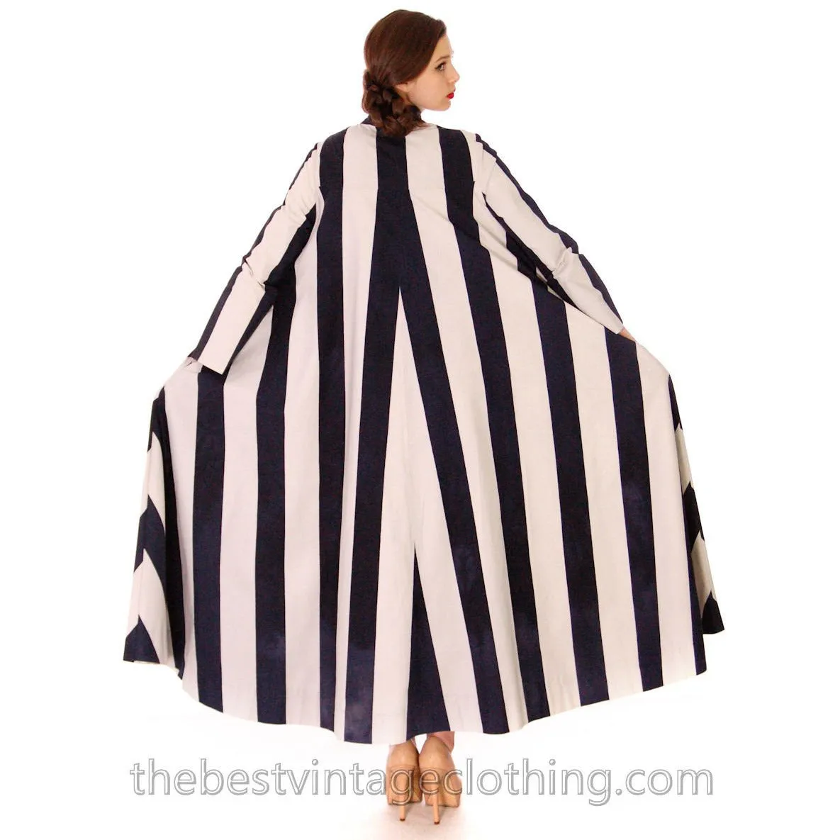 Vuokko Designer Iconic Tent Dress Vintage 1970s  Navy Blue White Huge Stripes Size 40 S M