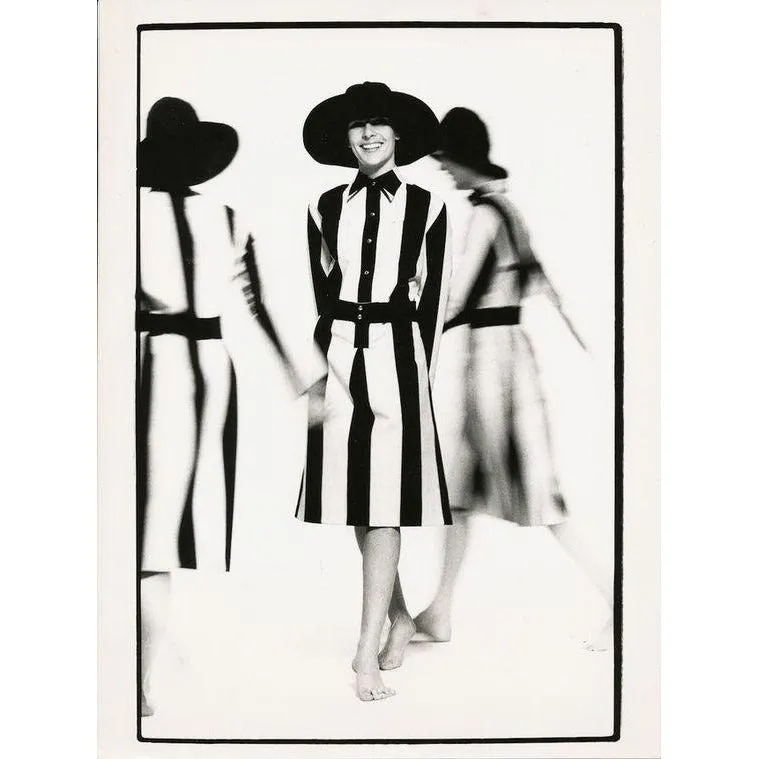 Vuokko Designer Iconic Tent Dress Vintage 1970s  Navy Blue White Huge Stripes Size 40 S M