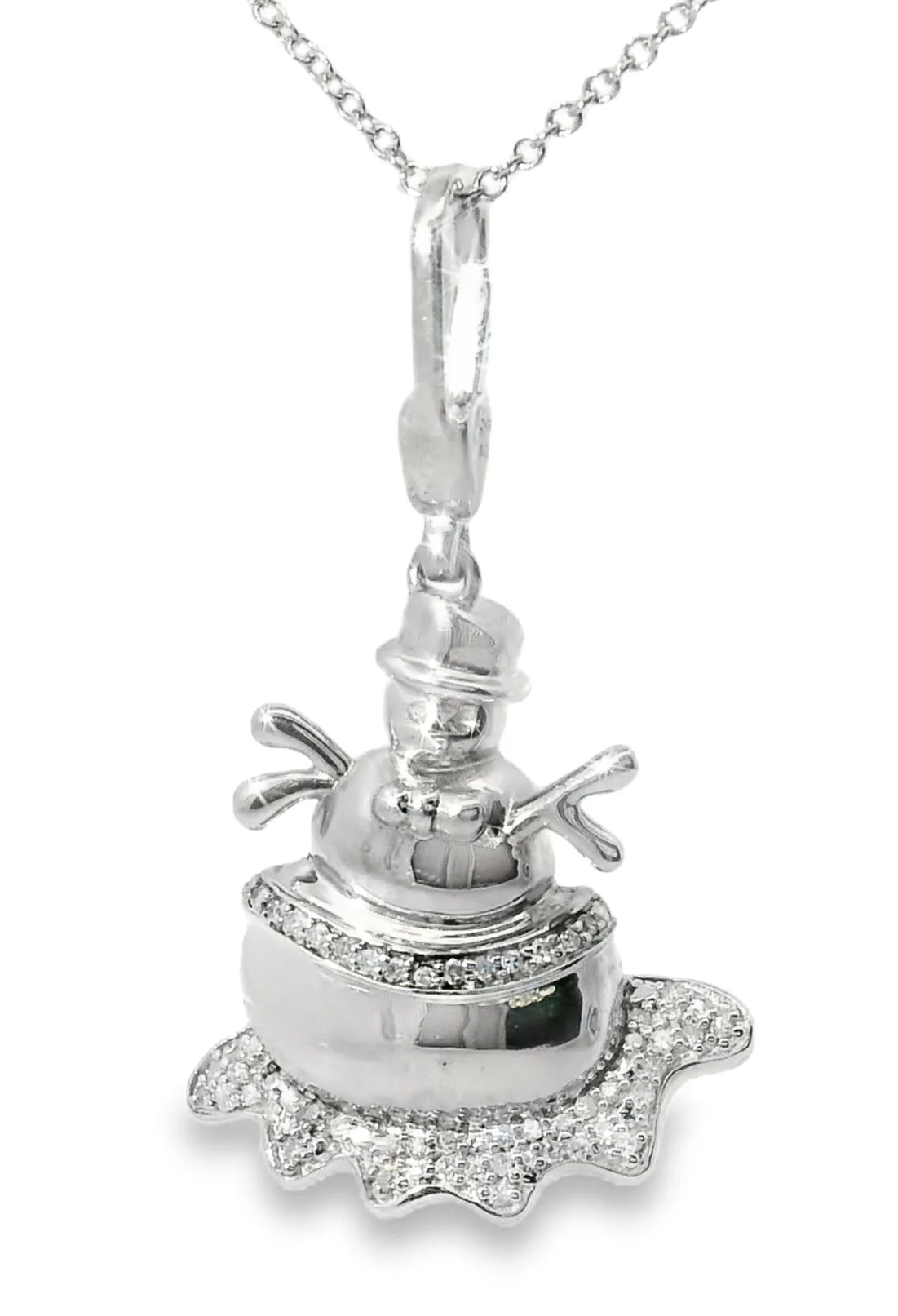 Whimsical Estate .925 Sterling Silver Diamond Snowman Charm Pendant