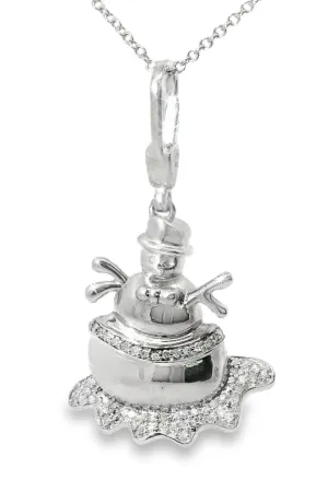 Whimsical Estate .925 Sterling Silver Diamond Snowman Charm Pendant
