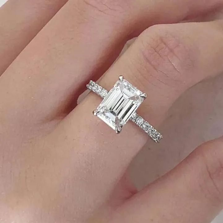 White Gold Emerald Cut Women's Engagement Ring