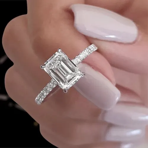 White Gold Emerald Cut Women's Engagement Ring