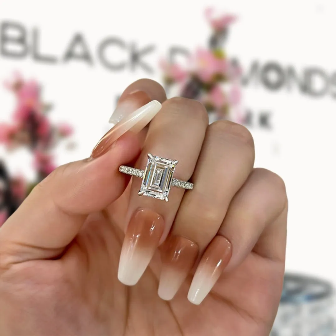 White Gold Emerald Cut Women's Engagement Ring