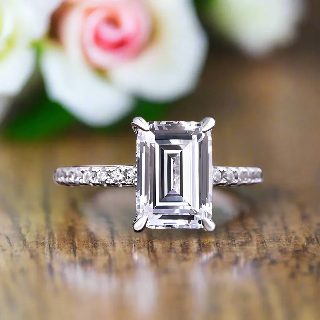 White Gold Emerald Cut Women's Engagement Ring