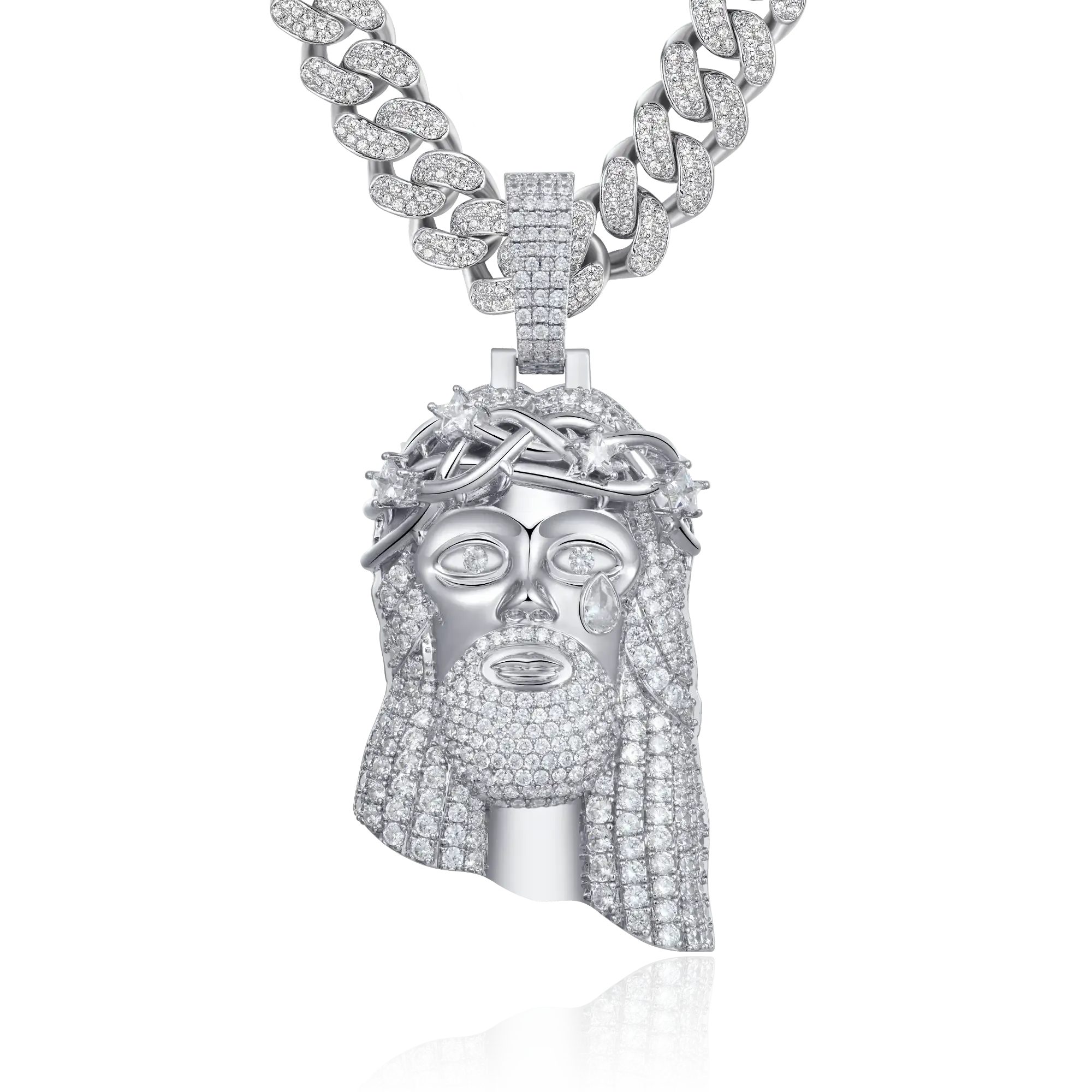 White Gold Stellar Jesus Pendant -  Large