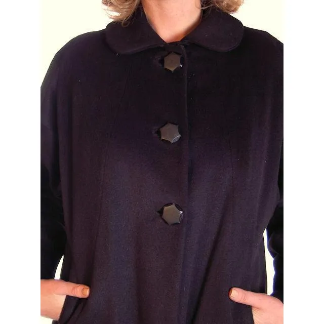 Womens M/L Vintage Black Sack Coat Unique Back Cut Rafi / Beverly 1950S