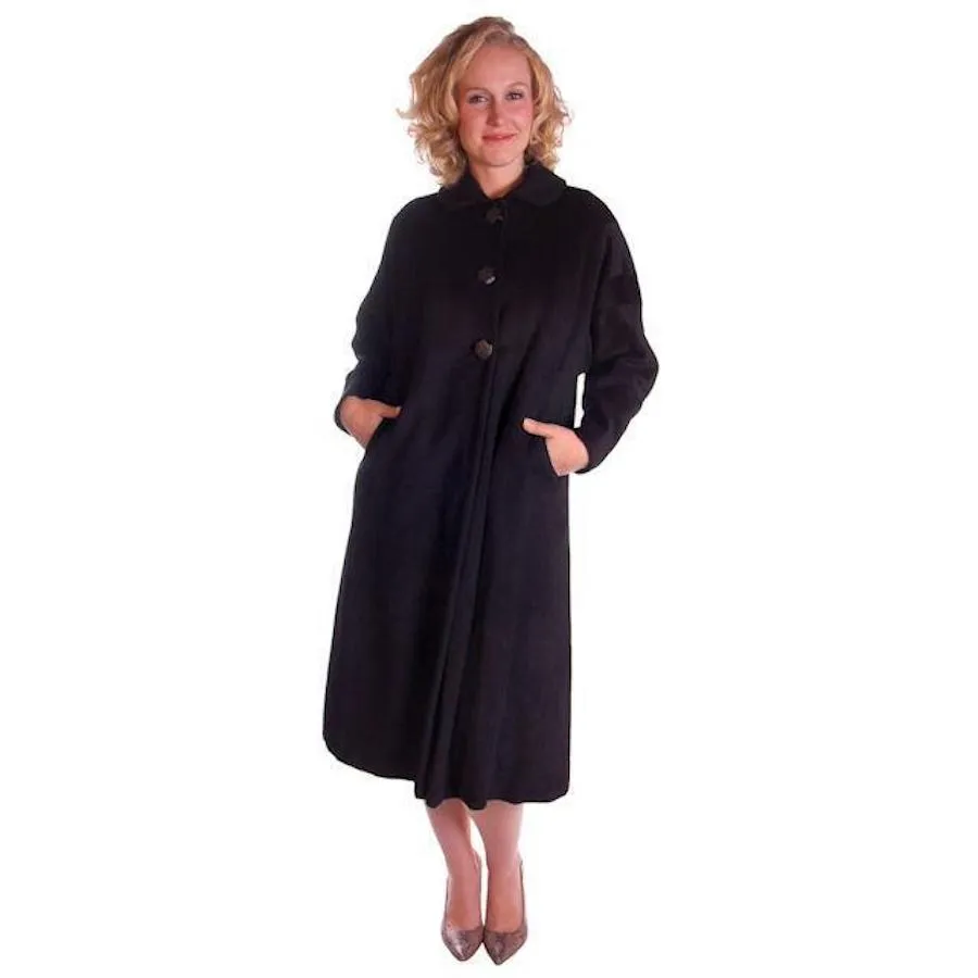 Womens M/L Vintage Black Sack Coat Unique Back Cut Rafi / Beverly 1950S