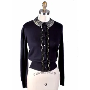 Womens Vintage 1950s Lampl Fashions Orlon Sweater Black Pearls Bling Womens M