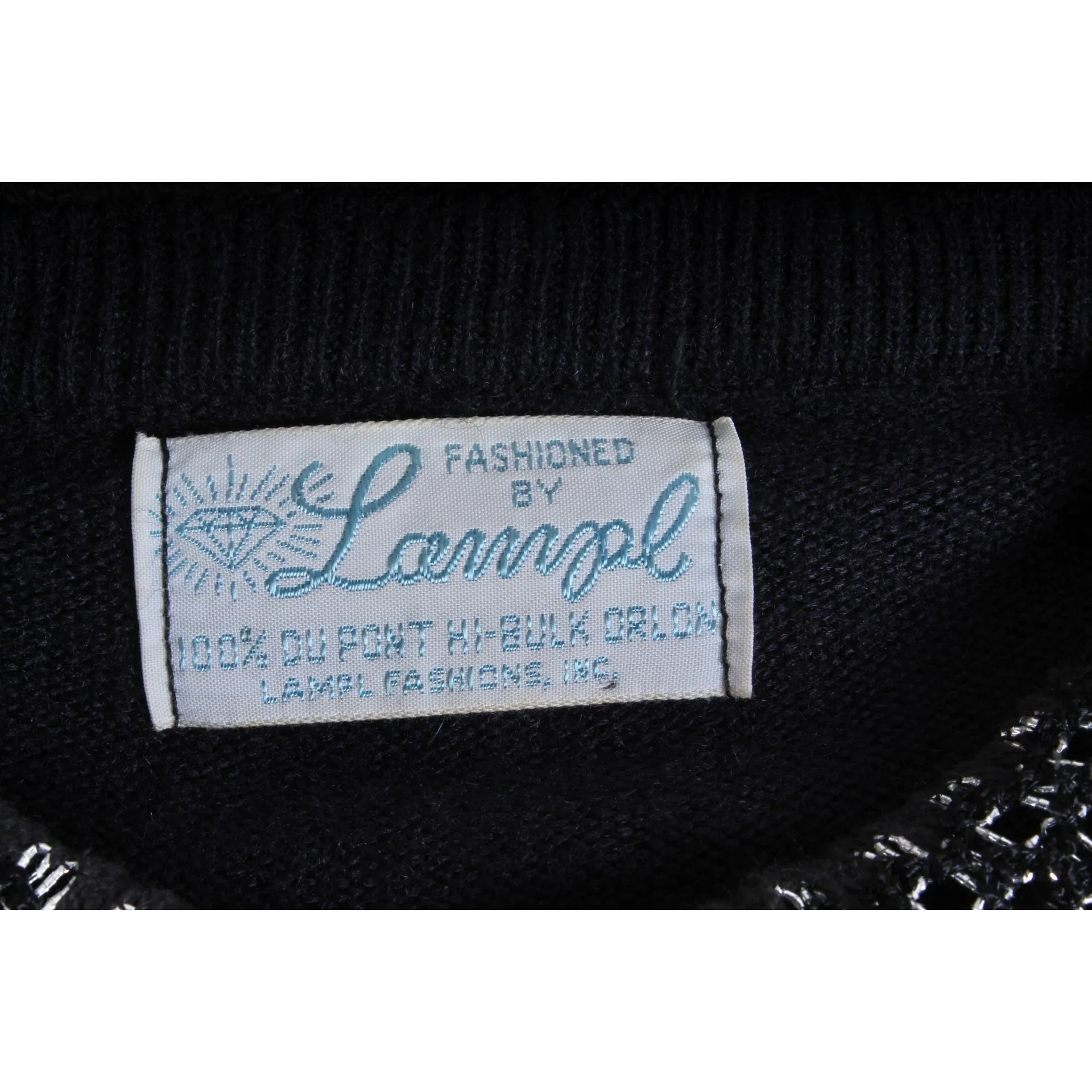 Womens Vintage 1950s Lampl Fashions Orlon Sweater Black Pearls Bling Womens M