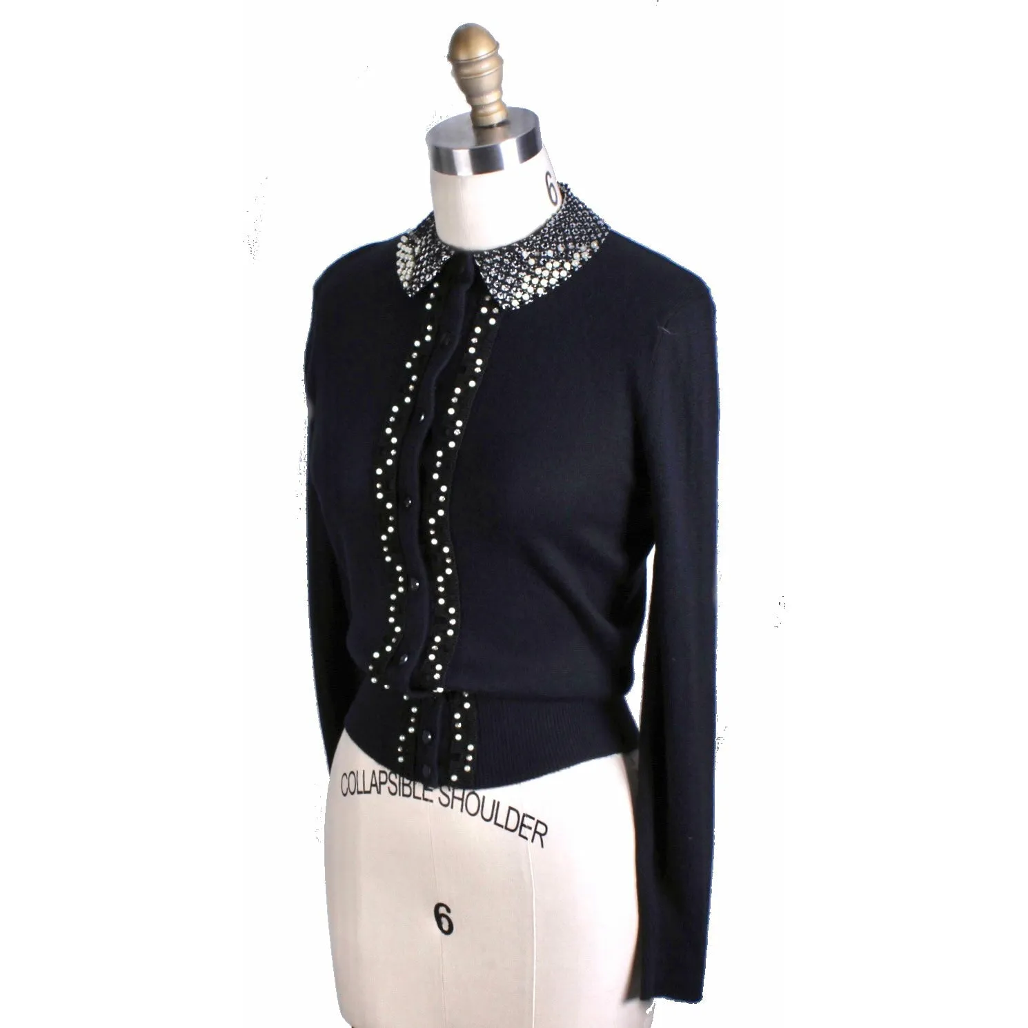 Womens Vintage 1950s Lampl Fashions Orlon Sweater Black Pearls Bling Womens M