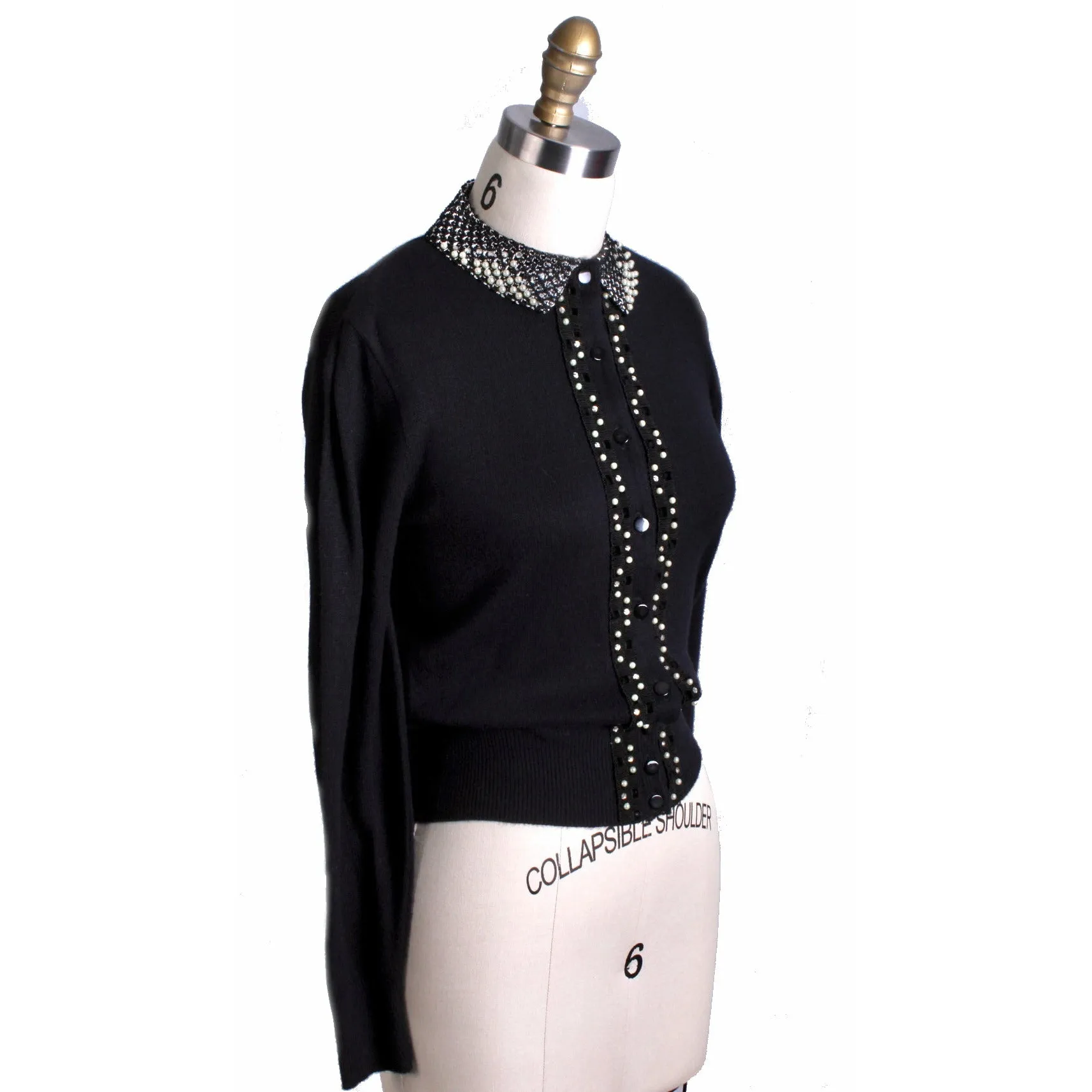 Womens Vintage 1950s Lampl Fashions Orlon Sweater Black Pearls Bling Womens M