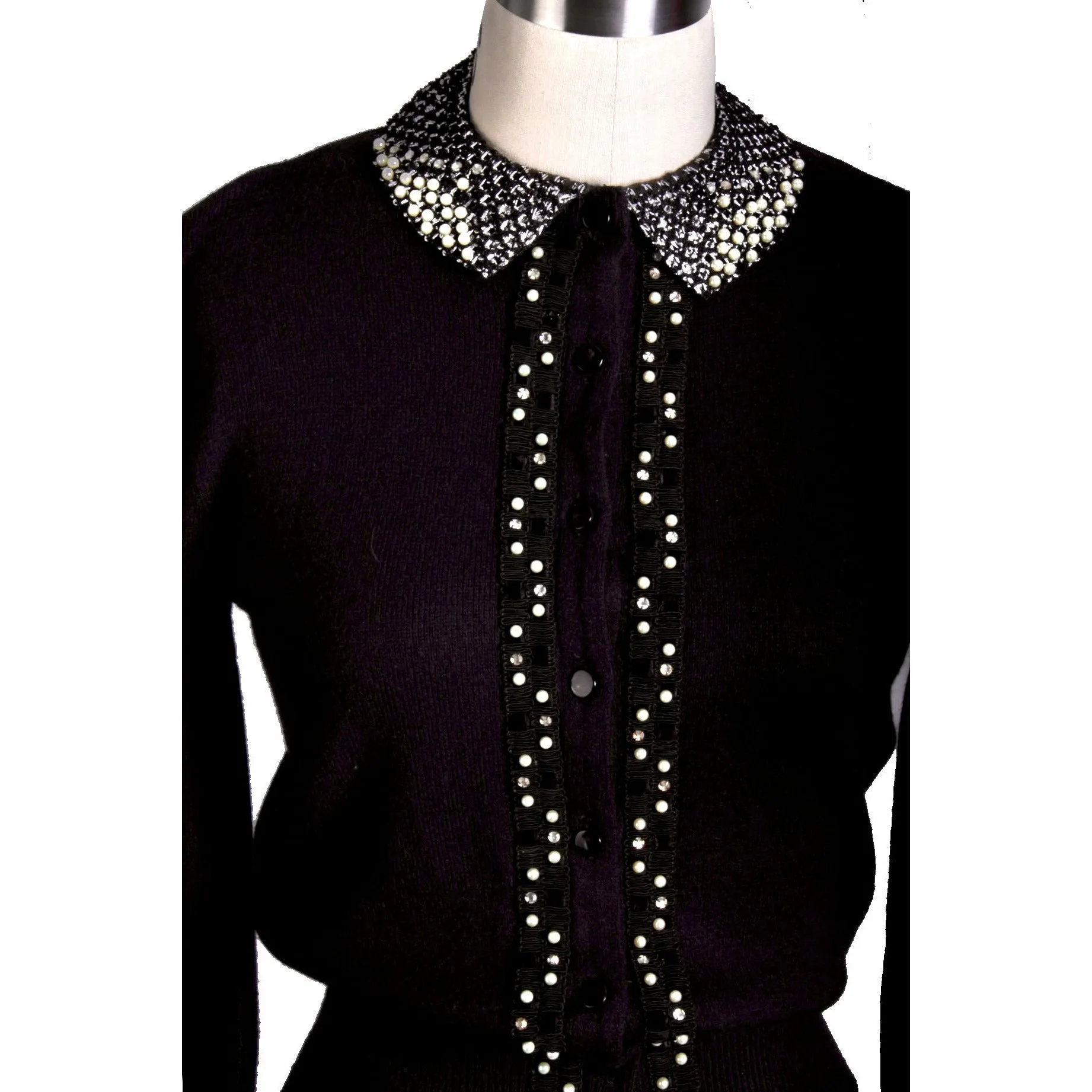 Womens Vintage 1950s Lampl Fashions Orlon Sweater Black Pearls Bling Womens M