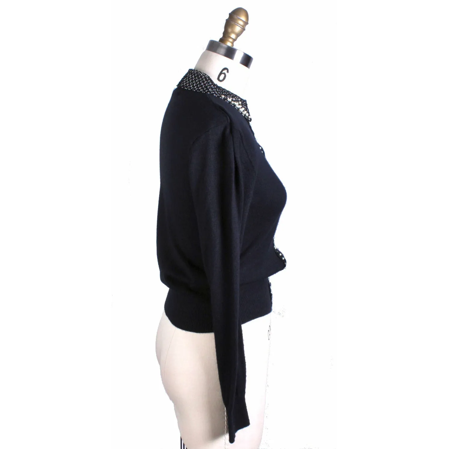 Womens Vintage 1950s Lampl Fashions Orlon Sweater Black Pearls Bling Womens M