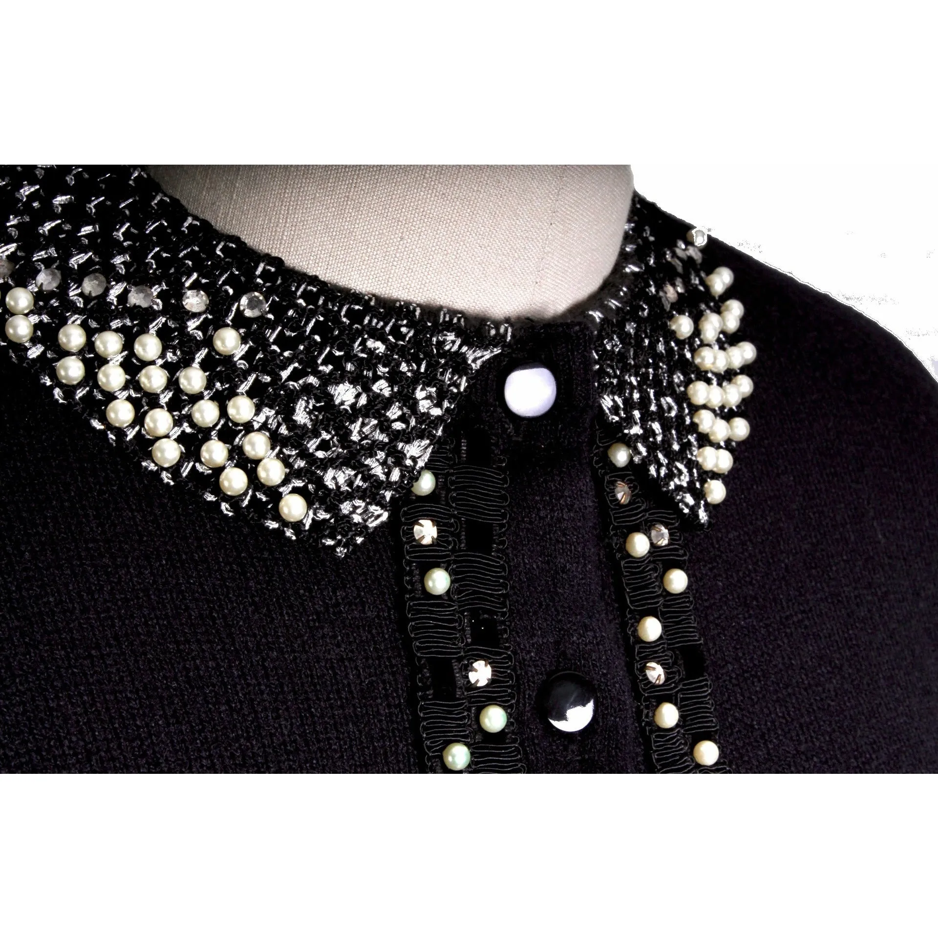 Womens Vintage 1950s Lampl Fashions Orlon Sweater Black Pearls Bling Womens M