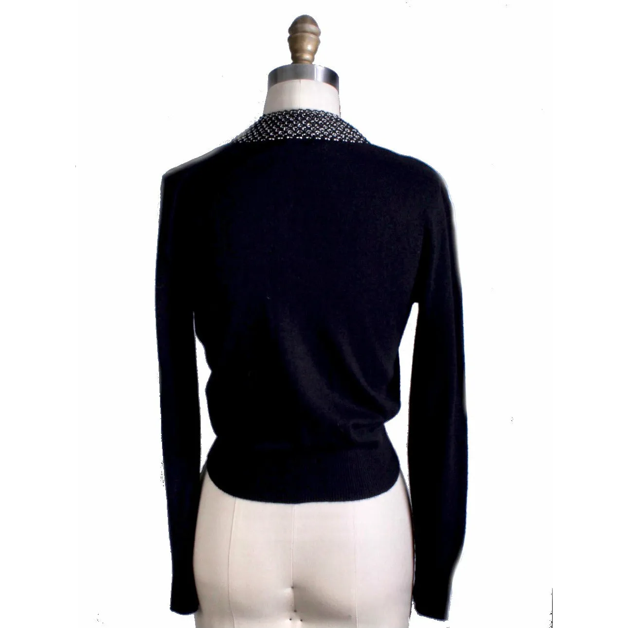 Womens Vintage 1950s Lampl Fashions Orlon Sweater Black Pearls Bling Womens M
